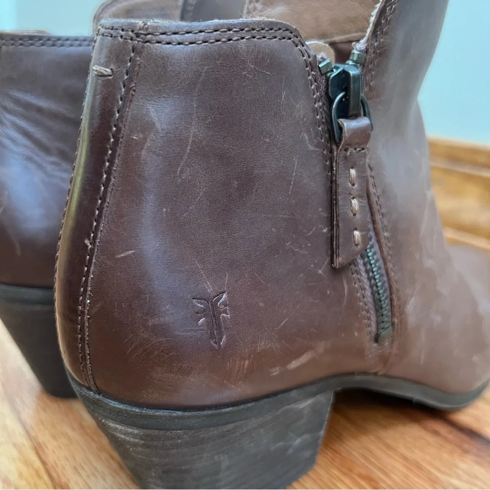 FRYE Judith Double Zip Booties Brown Leather Upper 9